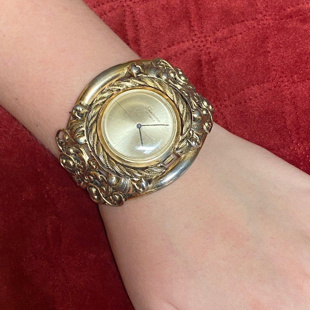 Supreme Illinois Watch 17 Jewels Gold Toned Cuff Wind-Up Wristwatch -Rare! Works View 3